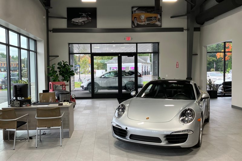 A silver coupe inside the real Levant Motors showroom in East Windsor